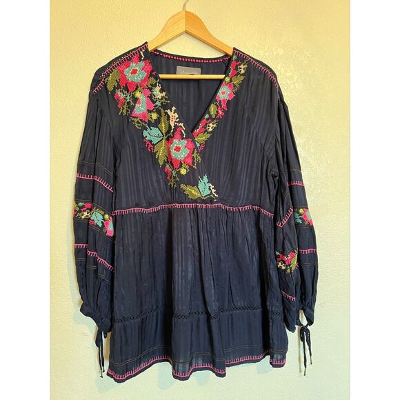 Anthropologie Embroidered Surplice Boho Tunic Top - Small - Picture 3 of 10